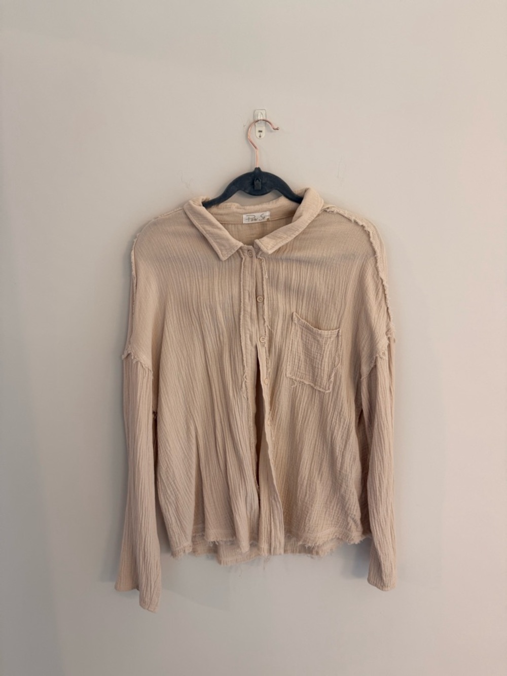 vestique Light Cream Button-Down Textured Shirt